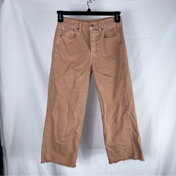 American Eagle Jeans Wide Leg Cropped Raw Hem Hidden Button Fly High Rise Denim - Picture 13 of 16